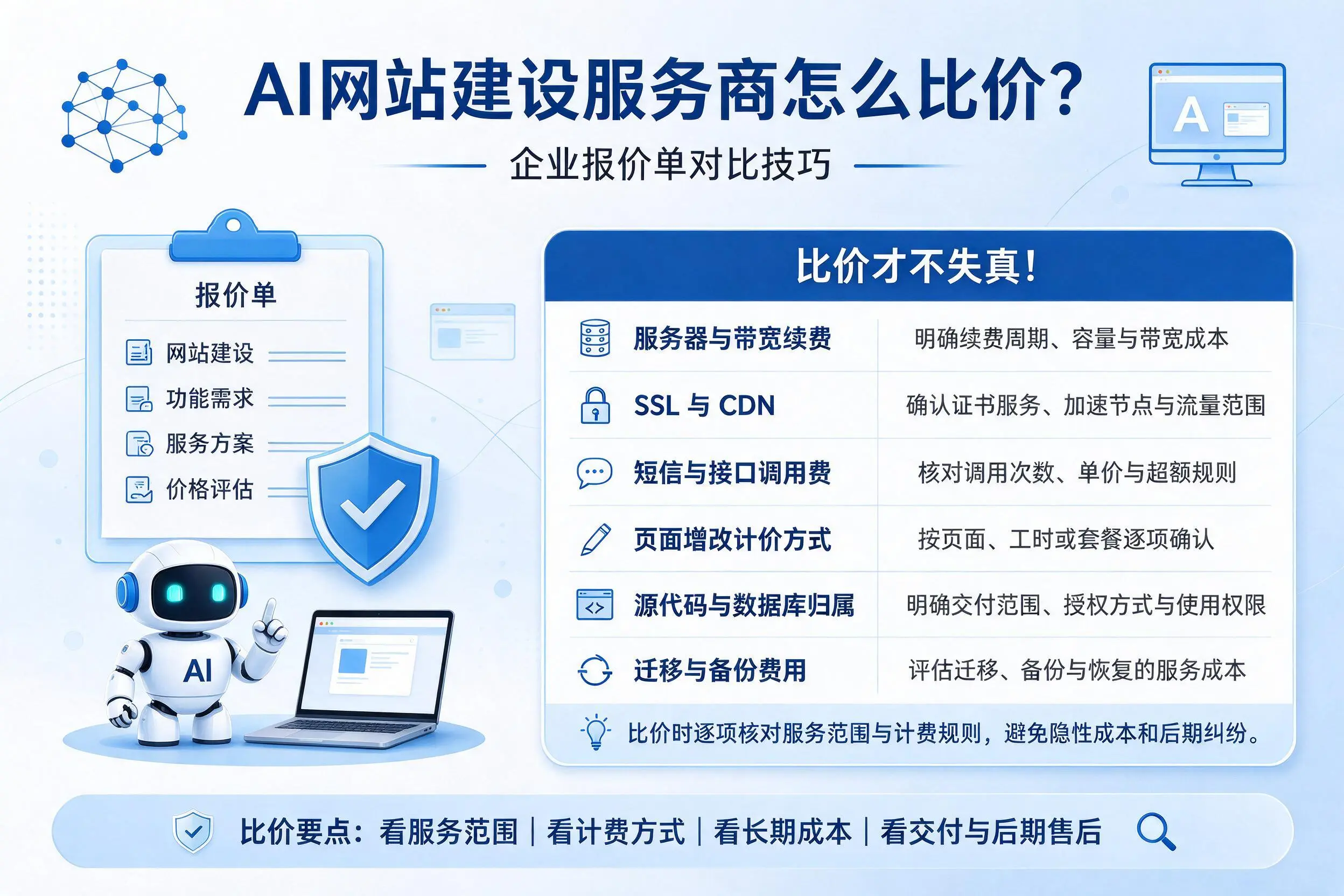 AI网站建设服务商怎么比价?苏州企业报价单对比技巧