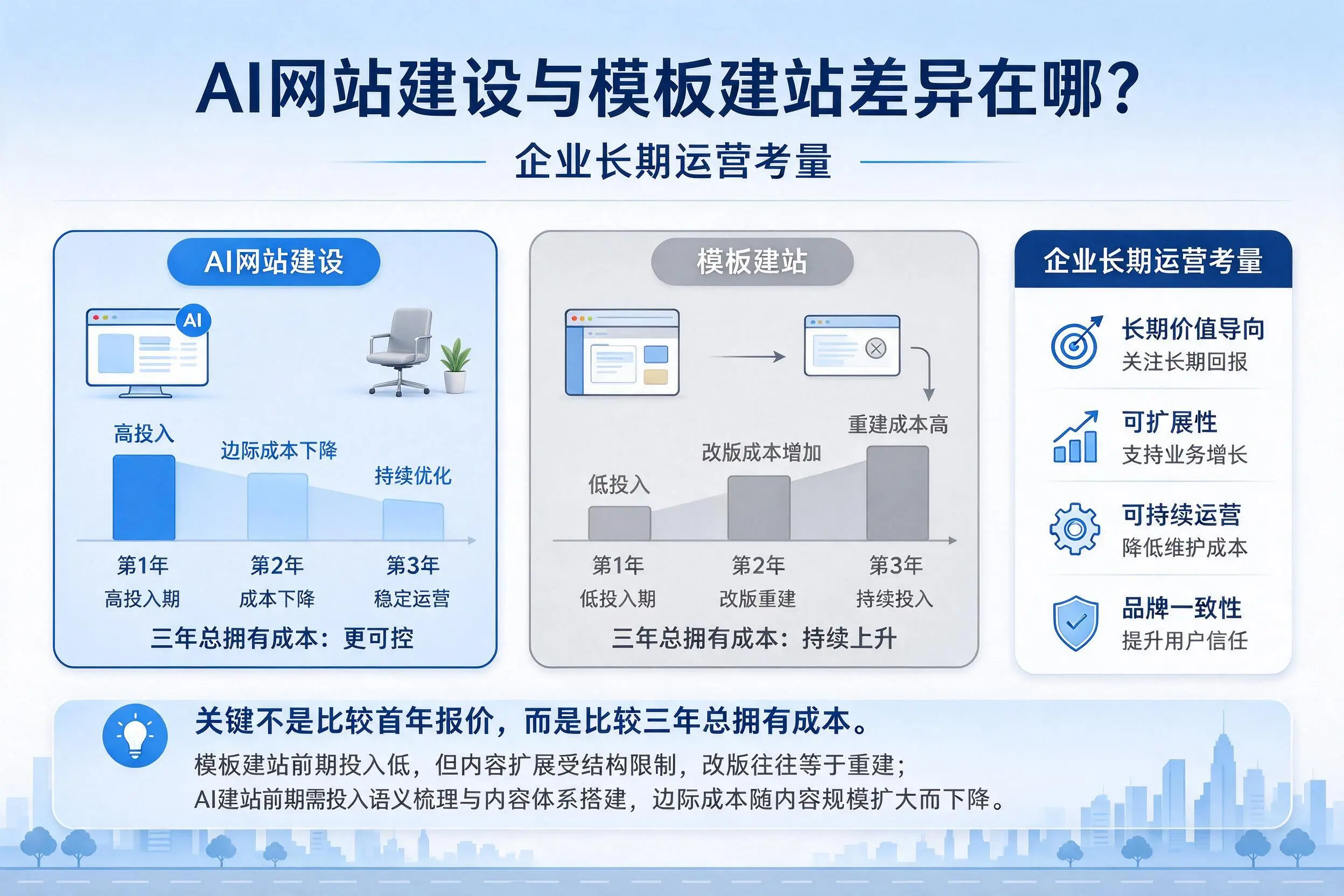 AI网站建设与模板建站差异在哪?苏州企业长期运营考量